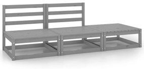 Set mobilier de gradina, 3 piese, gri, lemn masiv de pin Gri, 2x mijloc + suport pentru picioare, 1