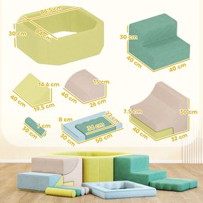 AIYAPLAY Set 15 Blocuri de Construcții Moi Modulabile pentru Copii cu 200 de Mingi pentru Uz Intern, Multicolor | Aosom Romania