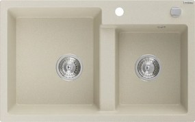 Mexen Tomas chiuvetă de granit cu 2 compartimente 800 x 500 mm, bej, sifon cromat - 6516802000-69