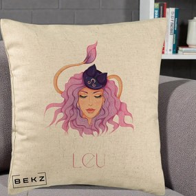 Perna Personalizata Zodie Leu, 40x40 cm, Bej, Husa Detasabila, Perna Inclusa, BEKZ®