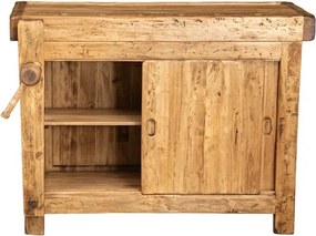 Banc de tamplar, L119 63 H90 cm, usi glisante, natur antic, lemn masiv