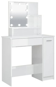 808816 vidaXL Masă de toaletă cu LED, alb extralucios, 86,5x35x136 cm