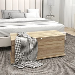 HOMCOM Cutie de depozitare, banc de depozitare cu capac rabatabil și balamale de siguranță, 100 x 40 x 40 cm, natural | Aosom Romania