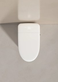 Smart WC 625 – Vas de Toaletă Inteligent Premium cu Iluminare Ambientală RGB, Funcție Bideu Integrată, Deschidere Automată, Spălare Automată, Uscare cu Aer Cald, Dezinfectare UV, Încălzire Colac, Telecomandă, Ecran LED, Ceramica, Alb