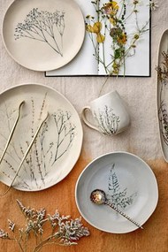 Set 6 căni din ceramică, natur, cu ilustrații botanice pictate manual, 10x10.5 cm, „Bea"