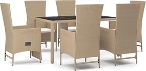 vidaXL Set de masă pentru grădină, 7 piese, cu perne, bej, poliratan