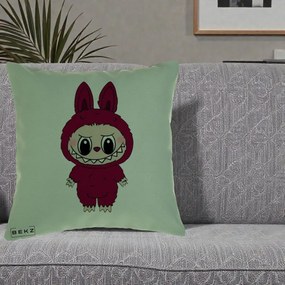 Perna Personalizata Labubu Rosu-Visiniu Solo, 40x40 cm, Verde, Husa Detasabila, Perna Inclusa, BEKZ®