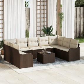 vidaXL Set de canapele pentru grădină cu pernă 10 pcs Maro Rattan poli