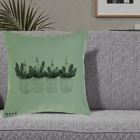 Perna Decorativa Lumanari in Borcane cu Eucalipt, 40x40 cm, Verde, Husa Detasabila, Perna Inclusa, BEKZ®