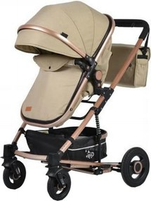 Carucior nou nascuti 2 in 1 NOVOKIDS™ GIGI PRO , Cu geanta bebe inclusa, Roti din cauciuc plin AVE, Cadru aluminiu Gold, Maner reversibil, Spatar