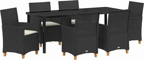 vidaXL Set de masă pentru grădină 7 pcs Negru poliratan