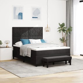 vidaXL Pat cu arcuri cu saltea și bancă Negru 160x200 cm Catifea