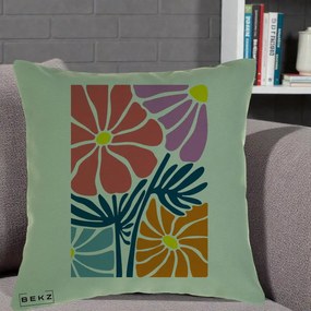 Perna Decorativa Flori Grafice Roz-Orange-Albastru, 40x40 cm, Verde, Husa Detasabila, Perna Inclusa, BEKZ®