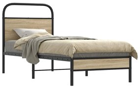 vidaXL Cadru de pat fără saltea 75x190cm stejar afumat lemn prelucrat