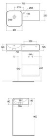 Lavoar suspendat Rak Ceramics Petit dreapta 77 cm alb