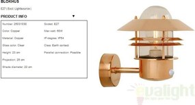 Aplica de perete exterior cu senzor IP54, Blokhus cupru 25031030NL