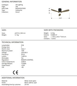 Lustra LED cu Ventilator si telecomanda Siroco MINI negru/nuc