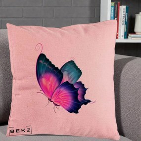 Perna Decorativa Fluture Neon, 40x40 cm, Roz, Husa Detasabila, Perna Inclusa, BEKZ®