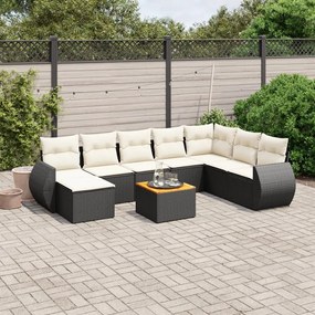 3225139 vidaXL Set mobilier de grădină cu perne, 9 piese, negru, poliratan