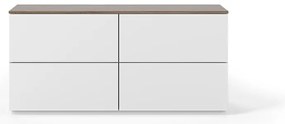 Comodă albă cu sertare și blat cu aspect de lemn de nuc TemaHome Join, 120x54 cm