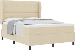 vidaXL Pat cu arcuri cu saltea cu headboard Crem 140 x 190 cm țesătură