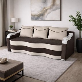 Canapea DIANA extensibila, 3 locuri, cu lada de depozitare, catifea crem cu maro , 220x100x80 Maro + Crem, Catifea