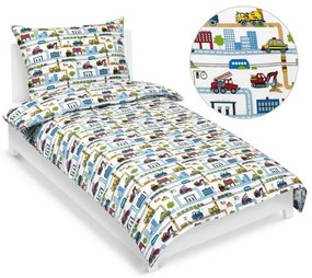 Lenjerie de pat din bumbac pentru copii BellatexJunior City verde, 140 x 200, 70 x 90 cm