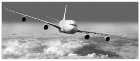 Tablou - Avion în nori, alb și negru (120x50 cm)