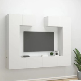 Set dulap TV, 6 piese, alb extralucios, lemn prelucrat 6, Alb foarte lucios, 100 x 30 x 30 cm