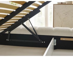 Pat matrimonial bej tapițat cu spațiu de depozitare cu somieră 180x200 cm Mont Blanc – Bobochic Paris