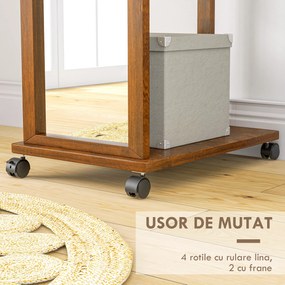 HOMCOM Oglindă cu Raft Inferior, Dulap cu Oglindă, Șină și 4 Roți din Lemn și Sticlă, 35,5x49,5x167,8 cm, Lemn Natural | Aosom Romania