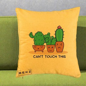 Perna Decorativa Cactus Funny Can't Touch This, 40x40 cm, Galben, Husa Detasabila, Perna Inclusa, BEKZ®