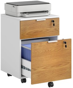 HOMCOM Cufăr de birou, mobilier de depozitare 2 sertare 2 bare pentru fișiere suspendate, cu cheie 2 chei 42x40x60 cm | Aosom Romania