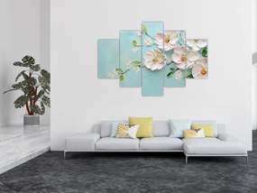 Tablou - Flori pe fundal albastru (150x105 cm)