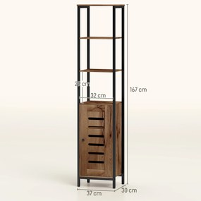 kleankin Mobilier de baie coloană industrial 3 rafturi deschise ușă cu lamele rafturi reglabile marron rustique | Aosom Romania