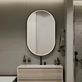 Oglindă de baie LED Elit’s Premium cu dezaburire – 50 × 90 cm, ramă neagră