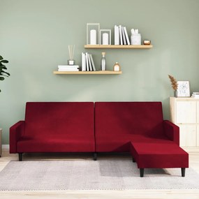 Canapea extensibilă cu 2 locuri şi taburet, roșu vin, canapea