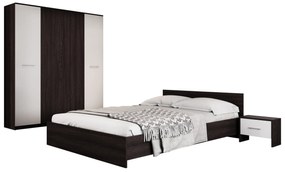 Dormitor Luiza 4U4P, culoare magia (wenge) / alb, cu pat standard 160 x 200 cm, dulap cu 4 usi si 2 noptiere