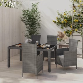 Set mobilier de exterior cu perne, 5 piese, gri, poliratan Gri si negru, Lungime masa 150 cm, 5