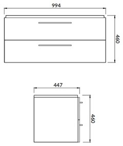 Set dulap baie suspendat Lara 2 sertare cu lavoar Cersanit Mille, 100 cm, nuc Nuc, 1000x450 mm