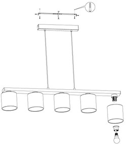 Eglo 901291 - Candelabru suspendat pe cablu CASTRALVO 5xE27/28W/230V