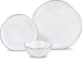 Set de masă Kinghoff KH 2037, 18 piese, pentru 6 persoane, sticlă opală, margine aurie, alb