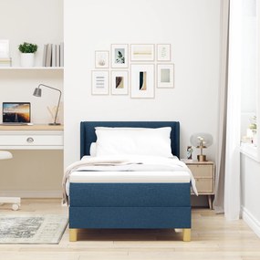 vidaXL Pat box cu saltea Albastru, 90 x 200 cm, textil