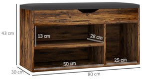 HOMCOM Mobilier pentru încălțăminte Bancă cu depozitare în 2 niveluri, nișă + compartiment integrat cu pernă, efect lemn de mahon | Aosom Romania
