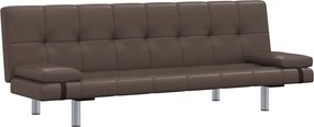 vidaXL Canapea extensibilă cu două perne, maro, piele ecologică