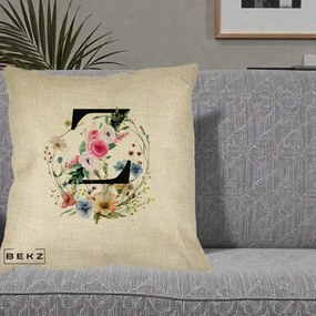 Cadou Personalizat - Perna Personalizata Monograma Florala Litera Z cu Coroana, 40x40 cm, Crem, Husa Detasabila, Perna Inclusa, BEKZ®