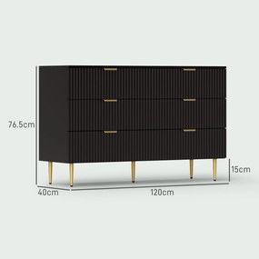 HOMCOM Comodă 6 sertare comodă dormitor mobilier de depozitare modern cu mânere și picioare aurii, 120 x 40 x 76,5 cm, negru | Aosom Romania