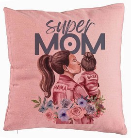 Perna Decorativa, Model Super MOM Babe, 40x40 cm, Roz, Husa Detasabila, Burduf