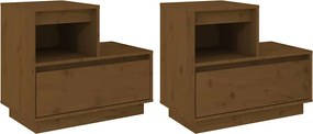 vidaXL Noptiere, 2 buc, maro miere, 60x34x51 cm, lemn masiv de pin