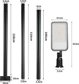 Lampă LED de exterior Brilagi cu stâlp și cablu de 3 m URBANLIGHT LED/100W/230V, negru, IP65